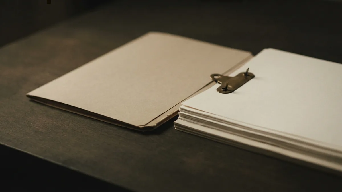 Orderly layers for shared technical standards Blank paper layers and brass fastener showing orderly email standards