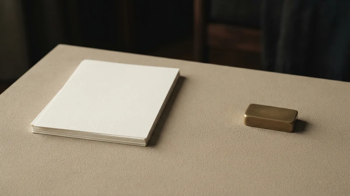 Two different kinds of protection Blank paper and an unmarked brass object set apart to show the difference between brand signs and creative expression