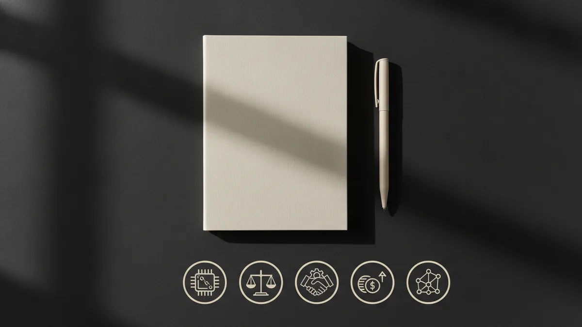 Notebook and icons showing how trademarks identify goods and services sources