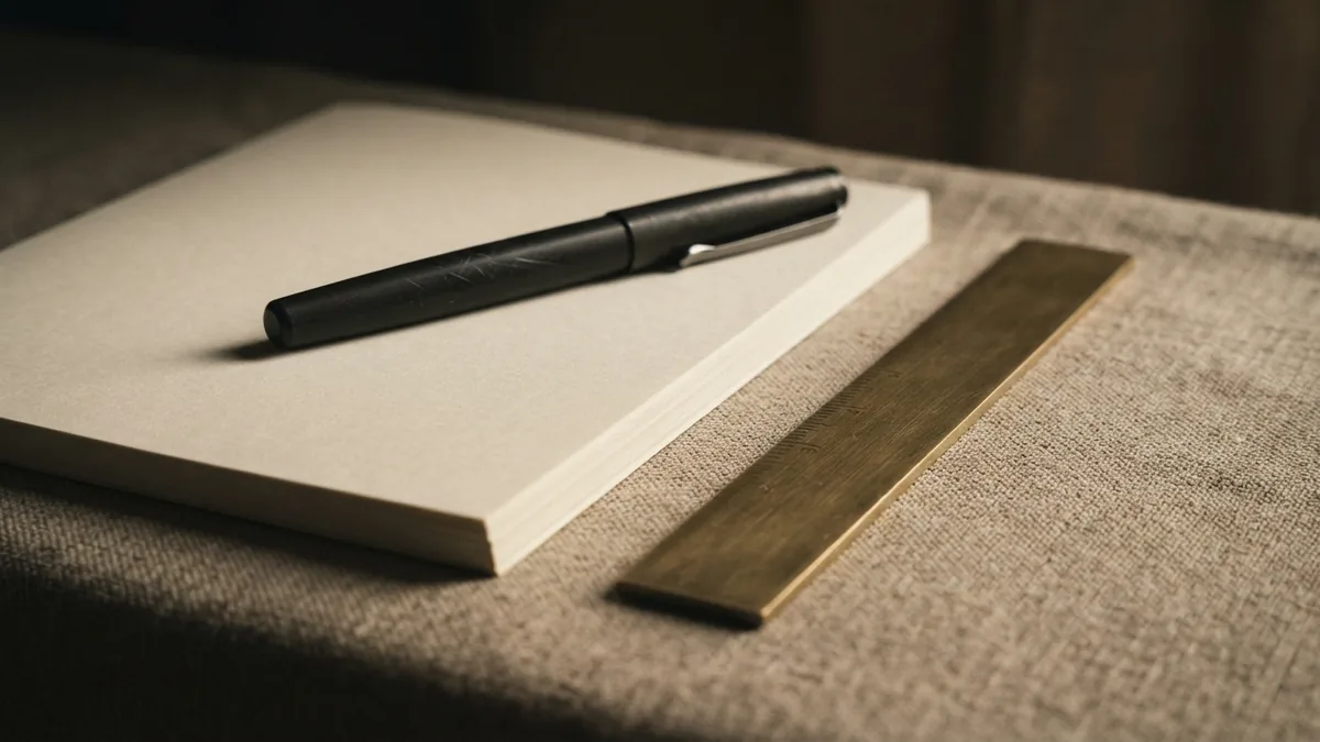 Unmarked papers and fountain pen arranged for a structured compliance check