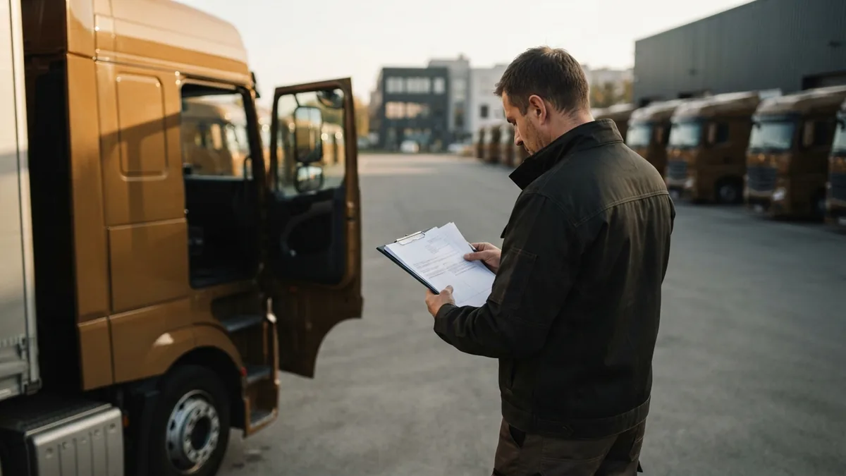 Preparing an annual UCR registration filing Fleet manager reviewing records for annual UCR registration filing
