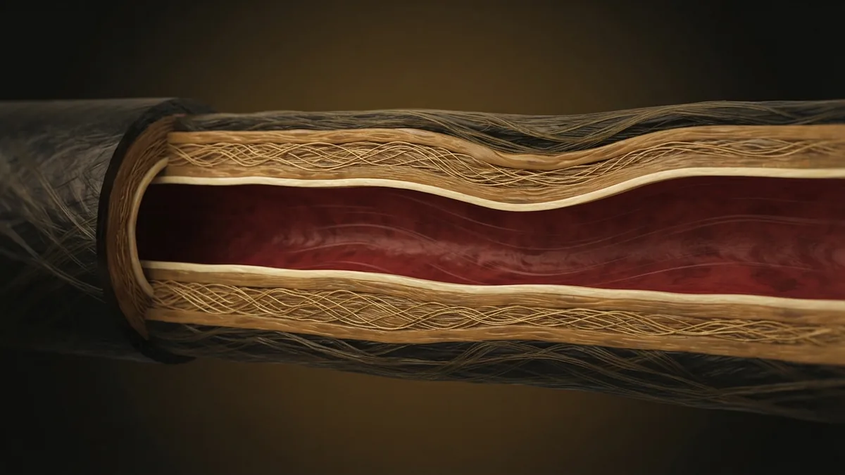Blood vessel wall layers showing elastic fibers and smooth muscle control