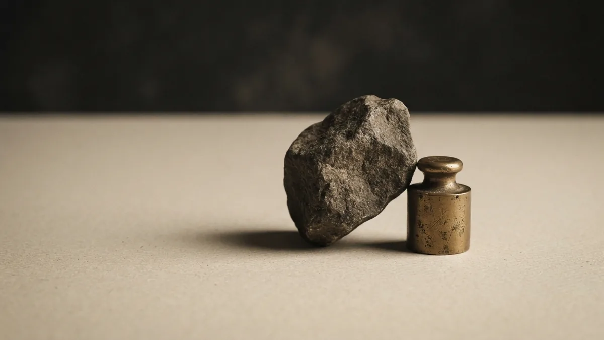 A stone and brass weight on a beige surface, evoking the role of capital in new ideas