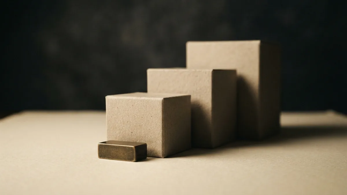 Stepped blank blocks with a brass piece, representing startup funding rounds and growth