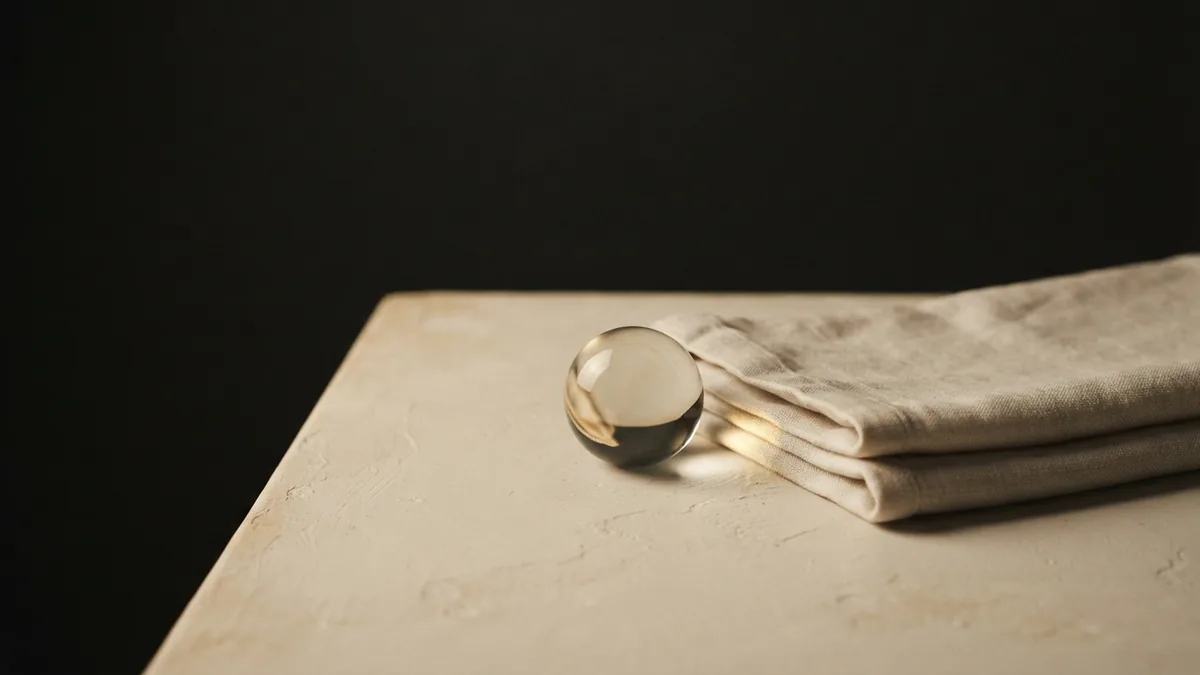 Potential rewards of startup investment Glass sphere beside folded linen, suggesting the potential value and support of venture capital
