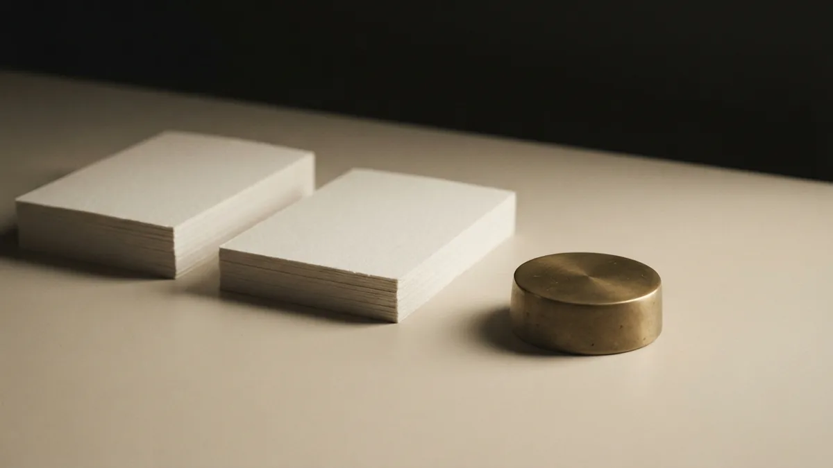 A still life about pooled investment funds Brass object beside blank paper stacks in a warm, shadowed still life