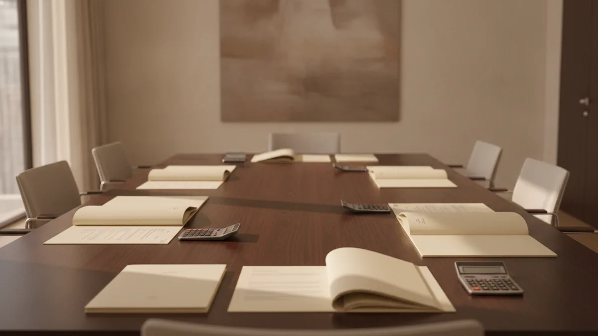 Advisers and founders comparing investment offers around a meeting table