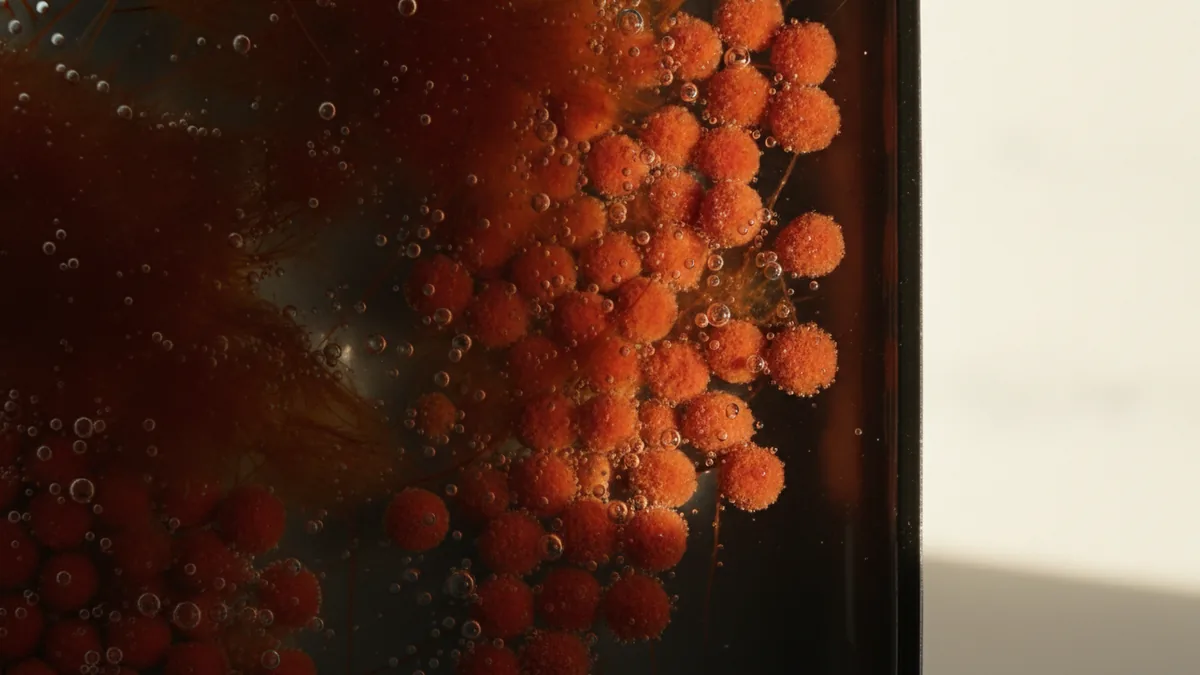 Pigments start with algae Carotenoid-rich algae material in water suggesting the pigment source