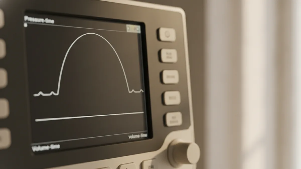 Decreased compliance pattern Pressure rising while delivered volume stays steady on ventilator waveforms