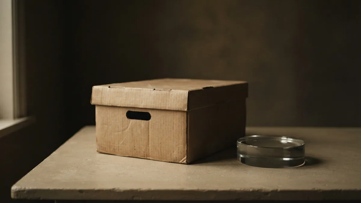 Closed archive box and glass weight representing real NDA disclosure examples