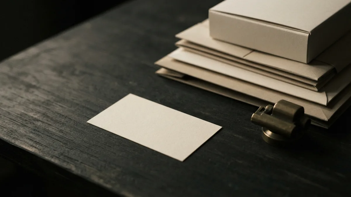The cost of lost brand protection Blank brand materials separated on a dark table, showing the cost of lost trademark protection