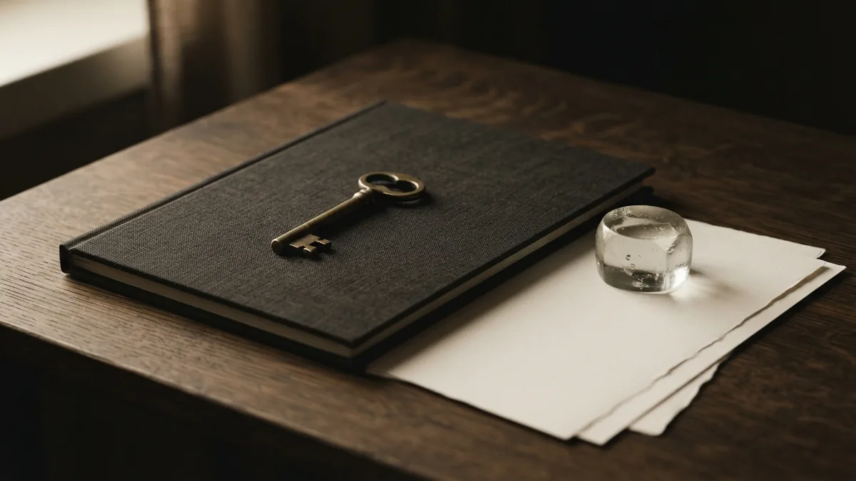 Brass key over a closed folder with blank sheets, suggesting a path to trademark renewal