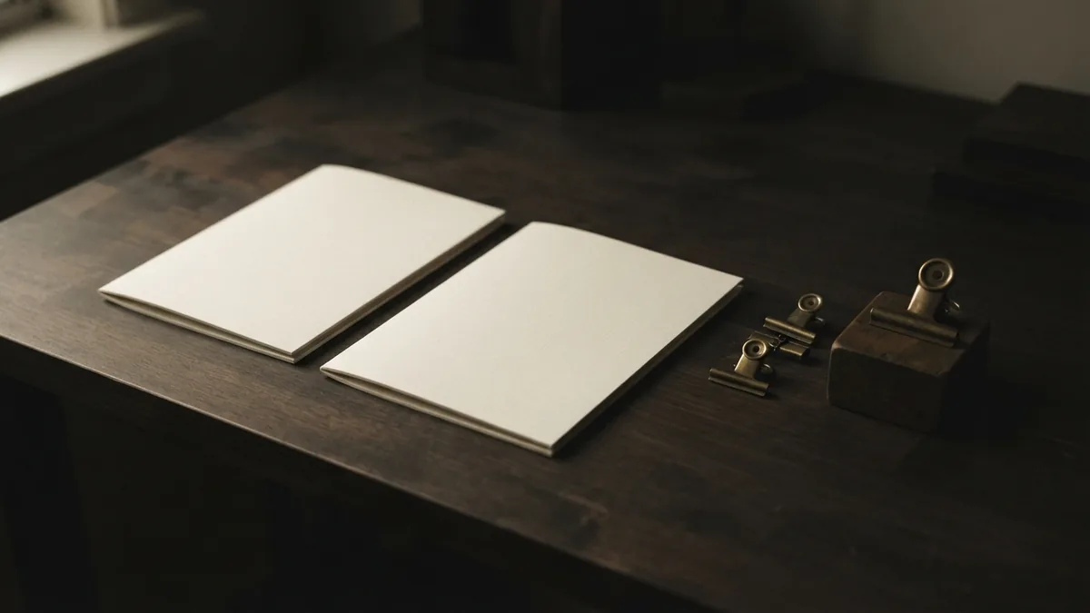 Orderly blank folders and brass clips representing careful trademark maintenance and renewal planning
