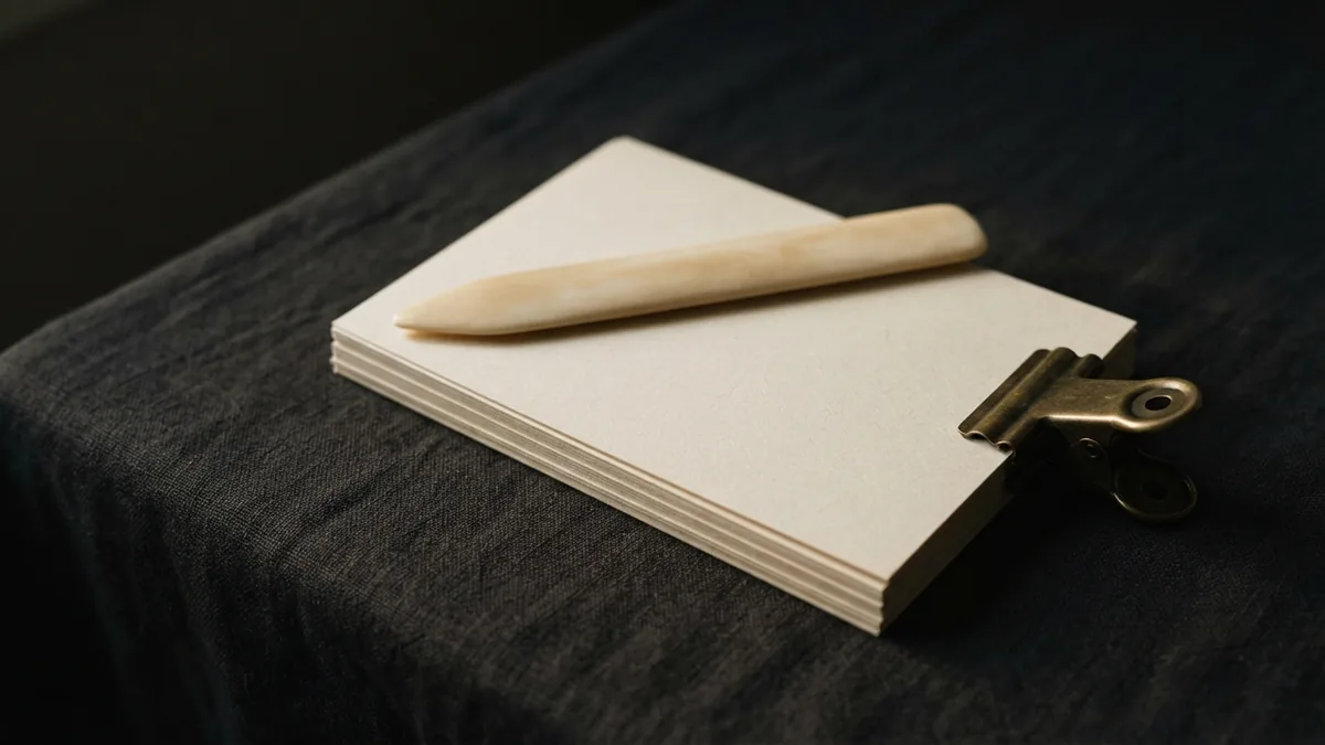 Objects used for careful contract review Blank papers and brass clip arranged for careful contract review work