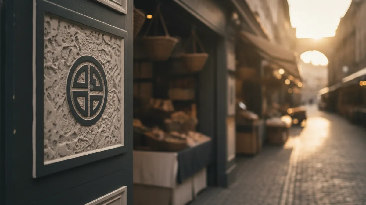 Storefront setting illustrating how a trademark identifies business source to customers.