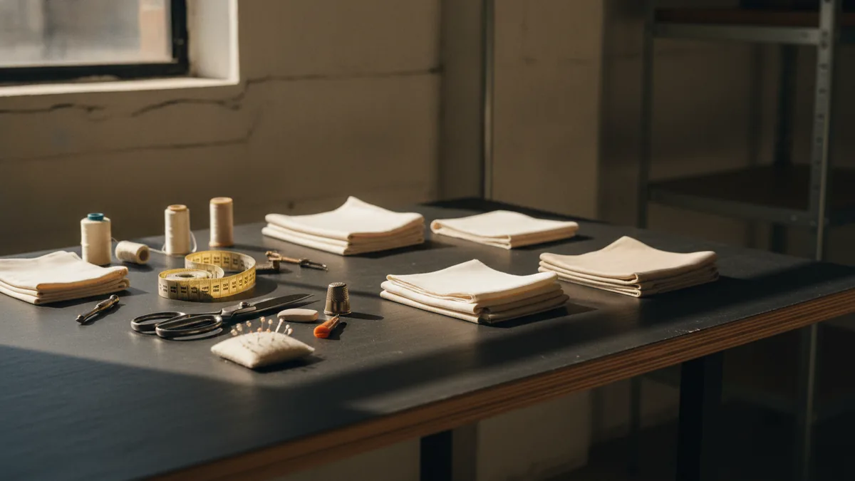 A studio built on craft Workshop tools and fabric swatches hinting at early brand craftsmanship