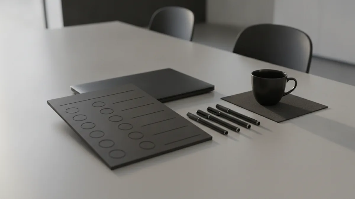 Conference table showing compliance review and planning