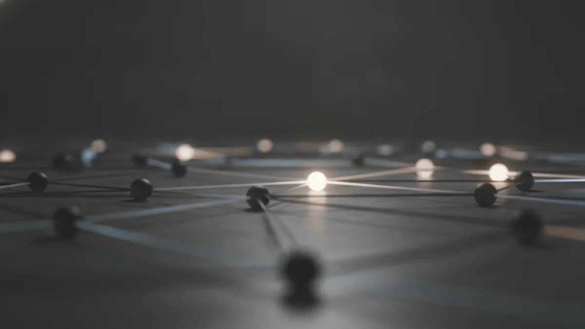 Network of glowing nodes suggesting monitoring and risk signals