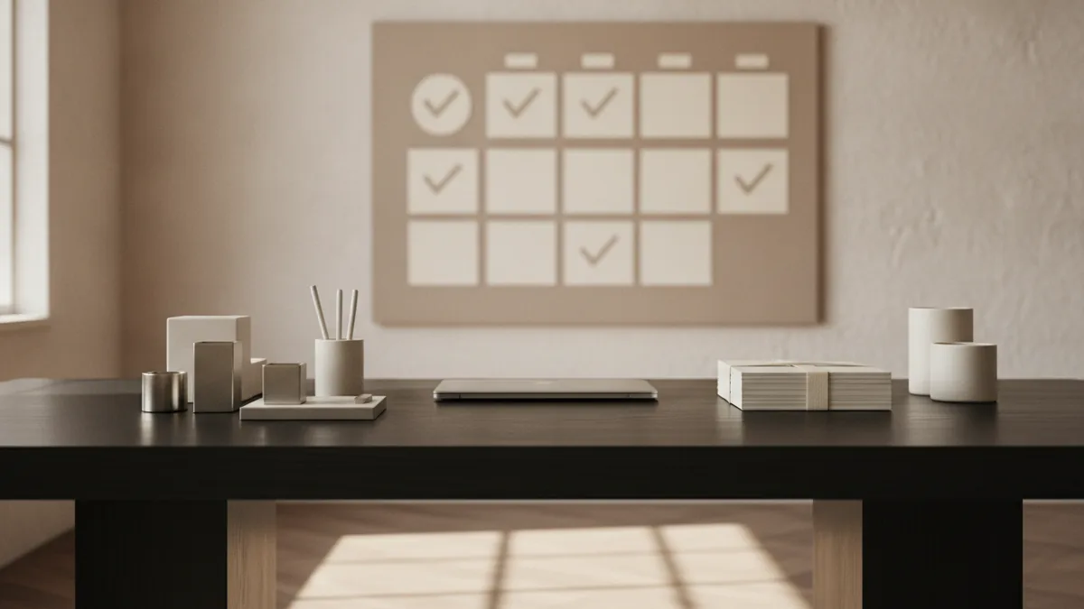 Calm office scene signaling stability from meeting regulatory requirements