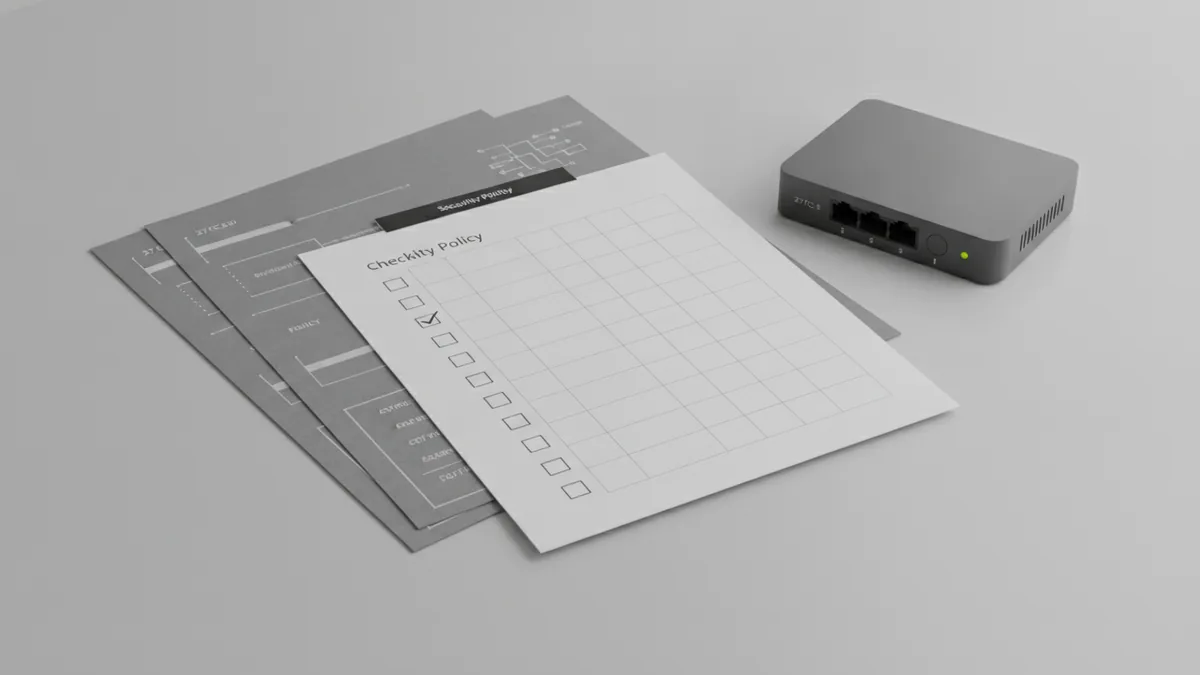 Desk setup showing compliance planning materials for PCI standards