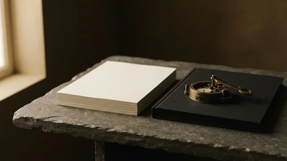 Blank papers and a closed folder represent venture capital deal review and fund operations