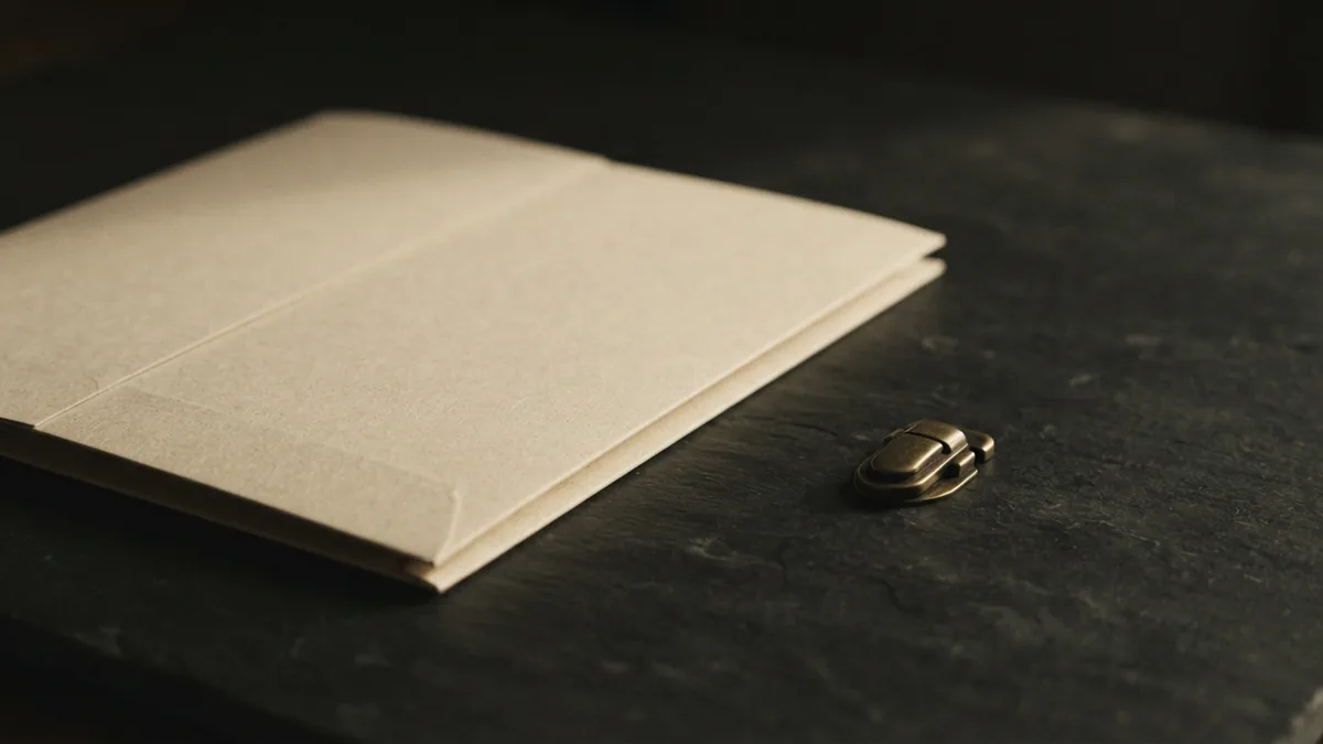 A measured approach to contract planning Closed cream folder with brass hardware symbolizing public contract planning