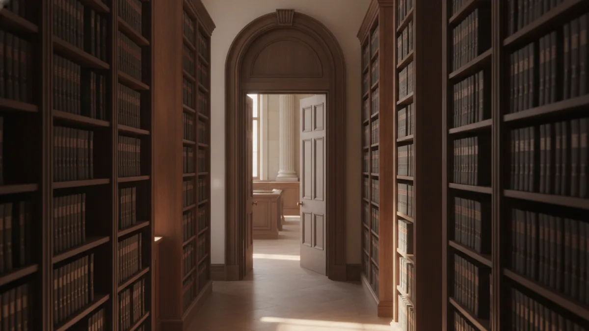 Law books and a courthouse entrance showing the attorney general’s legal role.