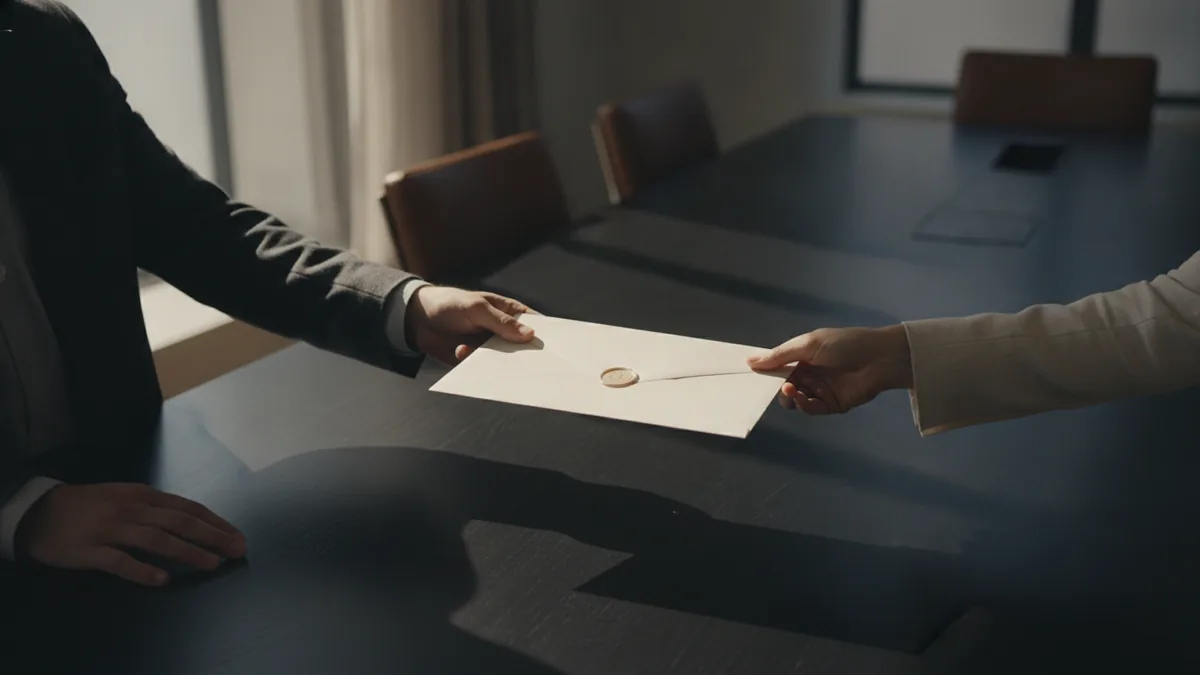 Confidential sharing handled carefully Two hands exchanging a sealed folder to represent confidential sharing