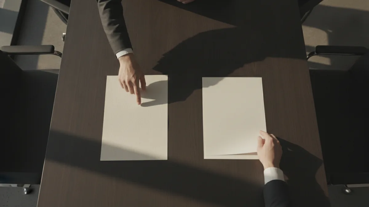 Who initiates the NDA draft Overhead desk view representing which party sends the NDA first