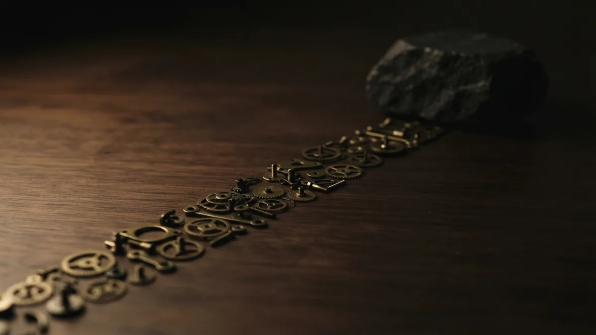 Following a careful financial risk path Brass mechanical pieces forming a careful path through financial crime risk