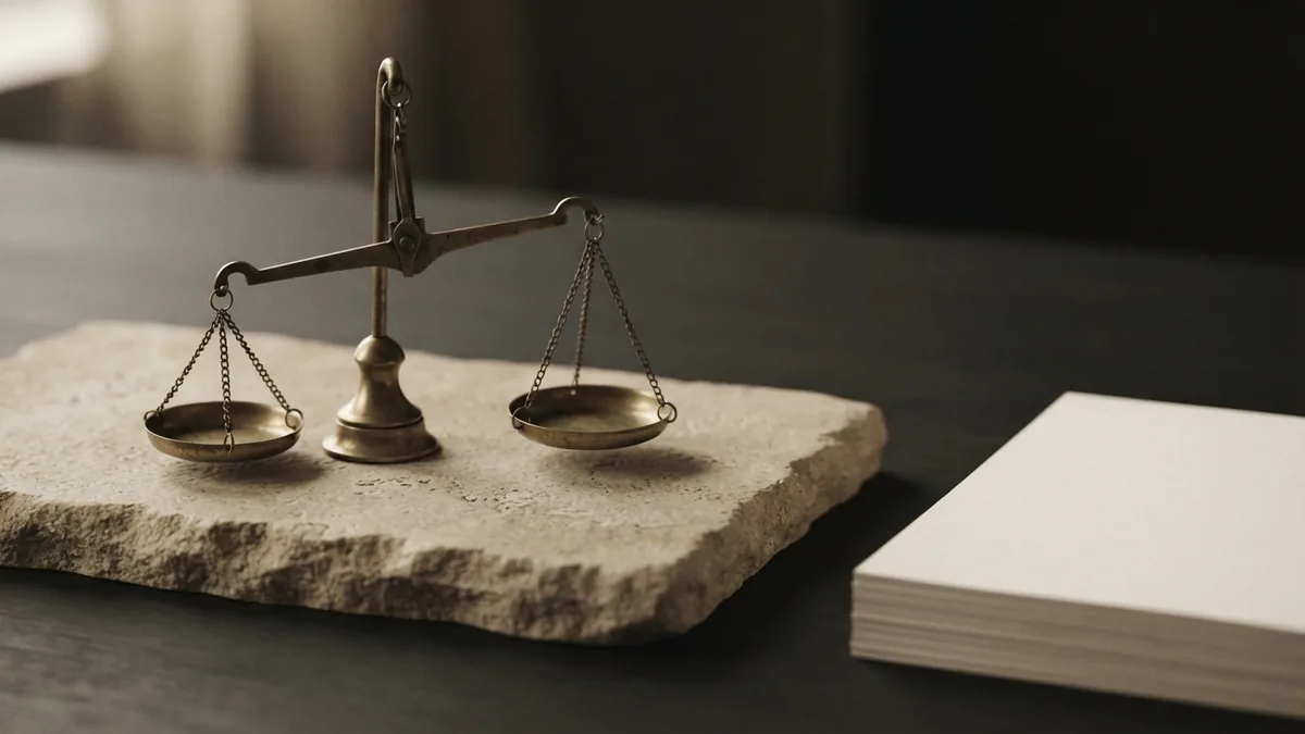 Careful balance in bank risk checks Brass balance mechanism and blank papers symbolise careful bank customer risk checks