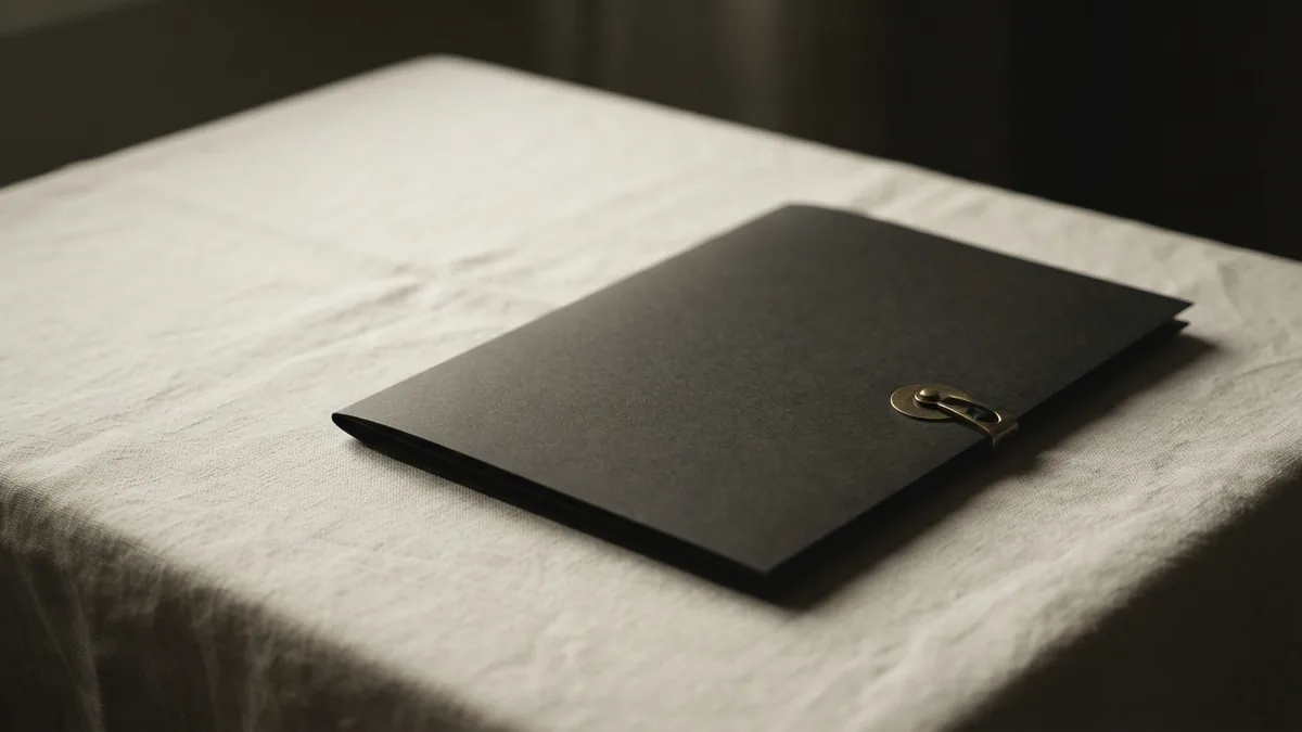 Closed charcoal folder with brass clasp reflects careful records and regulatory duties